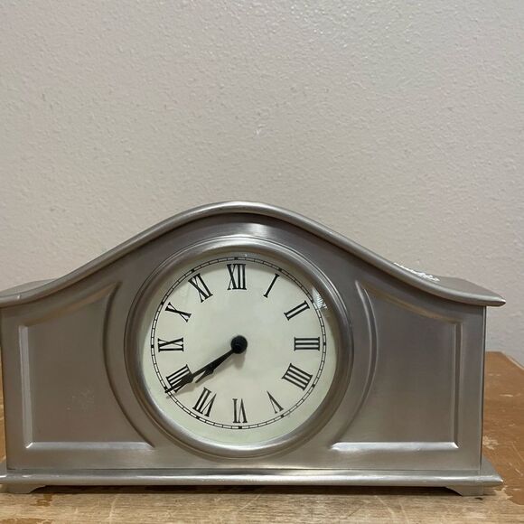 Pottery Barn Brushed Stainless Steel Mantle Clock - Picture 1 of 7